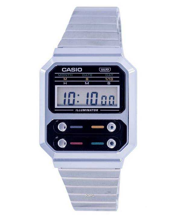 Orologio da uomo Casio vintage digitale in acciaio inossidabile A100WE-1A A100WE-1