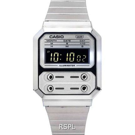 Casio Orologio unisex al quarzo digitale vintage in acciaio inossidabile A100WE-7B A100WE-7B