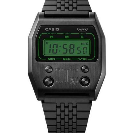 Orologio unisex Casio vintage digitale al quarzo placcato con ioni neri in acciaio inossidabile A1100B-1