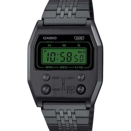 Orologio unisex Casio vintage digitale al quarzo placcato con ioni neri in acciaio inossidabile A1100B-1