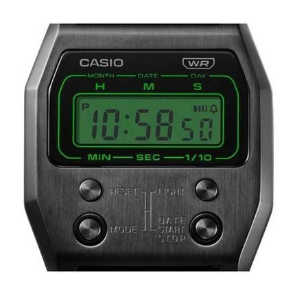 Orologio unisex Casio vintage digitale al quarzo placcato con ioni neri in acciaio inossidabile A1100B-1
