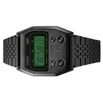 Orologio unisex Casio vintage digitale al quarzo placcato con ioni neri in acciaio inossidabile A1100B-1