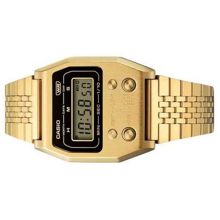 Orologio unisex Casio vintage digitale in acciaio inossidabile placcato con ioni d&#39;oro A1100G-5