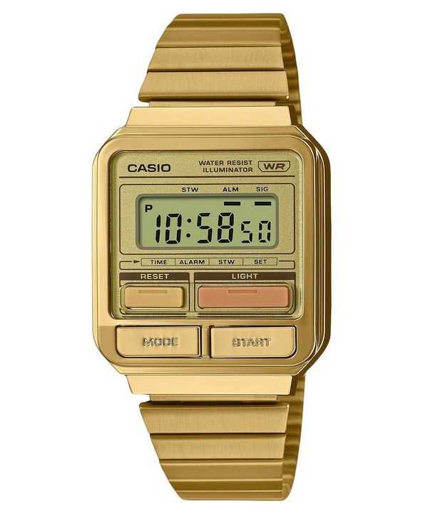 Orologio unisex Casio vintage digitale placcato in oro con quarzo A120WEG-9A in acciaio inossidabile