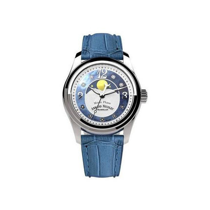 Orologio da donna Armand Nicolet Tramelan M03 con accenti di diamanti fasi lunari blu MOP quadrante al quarzo A151QAA-AK-P882LV8