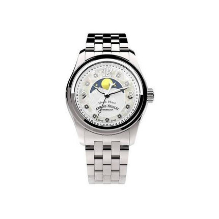 Orologio da donna Armand Nicolet Tramelan M03 con accenti di diamanti fasi lunari bianco MOP quadrante al quarzo A151QAA-AN-MA15
