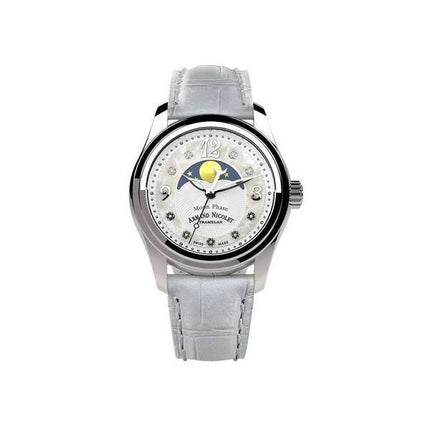 Orologio da donna Armand Nicolet Tramelan M03 con accenti di diamanti fasi lunari bianco MOP quadrante al quarzo A151QAA-AN-P882
