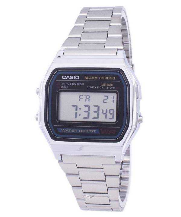 Orologio da uomo digitale Casio in acciaio inossidabile sveglia A158WA-1DF A158WA-1