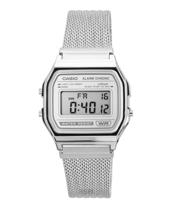 Orologio Casio Vintage Digital in acciaio inossidabile con cinturino in maglia al quarzo A158WEM-7 unisex