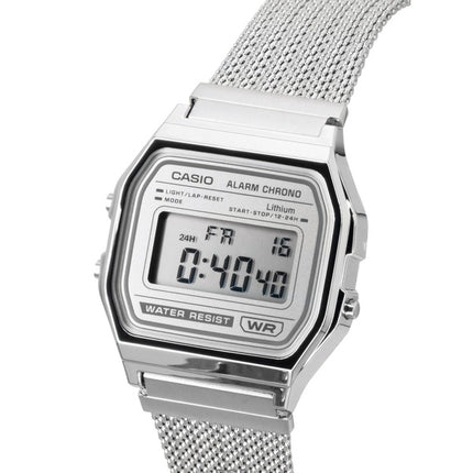 Orologio Casio Vintage Digital in acciaio inossidabile con cinturino in maglia al quarzo A158WEM-7 unisex