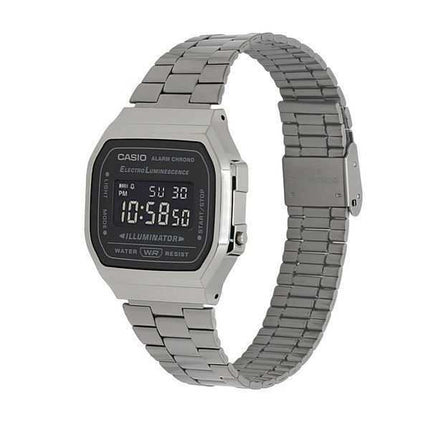Casio Vintage Digital Bracciale in acciaio inossidabile Quadrante nero Quarzo A168WGG-1B Orologio unisex