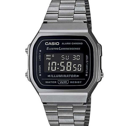 Casio Vintage Digital Bracciale in acciaio inossidabile Quadrante nero Quarzo A168WGG-1B Orologio unisex