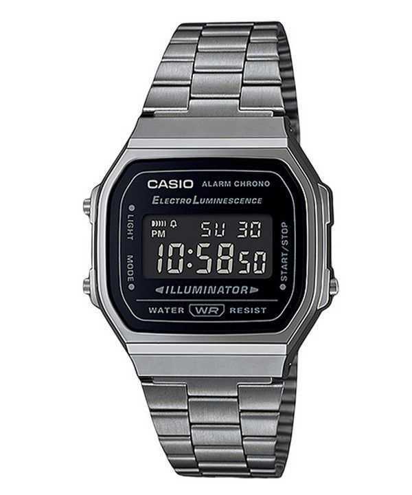 Casio Vintage Digital Bracciale in acciaio inossidabile Quadrante nero Quarzo A168WGG-1B Orologio unisex