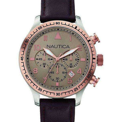 Orologio da uomo Cronografo Nautica Cronografo quadrante grigio cinturino in pelle marrone A17656G