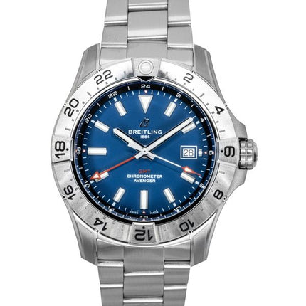 Orologio da uomo Breitling Avenger GMT in acciaio inossidabile con quadrante blu, automatico, subacqueo, A32320101C1A1 300M