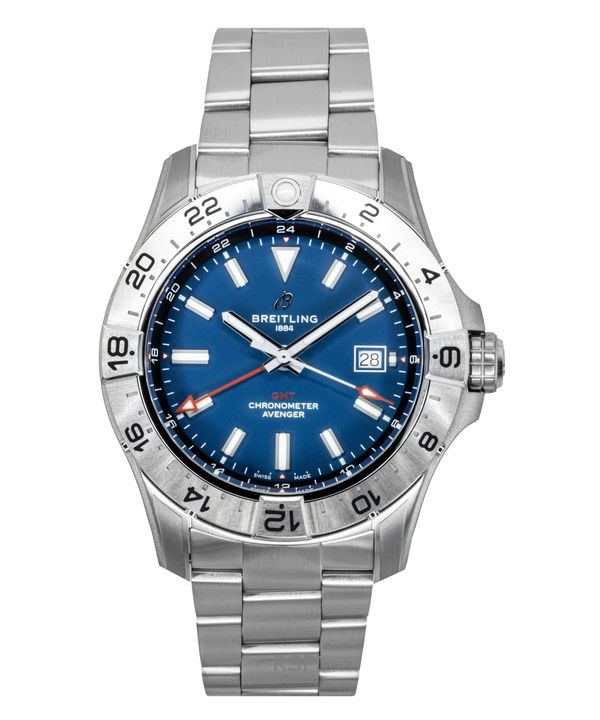 Orologio da uomo Breitling Avenger GMT in acciaio inossidabile con quadrante blu, automatico, subacqueo, A32320101C1A1 300M