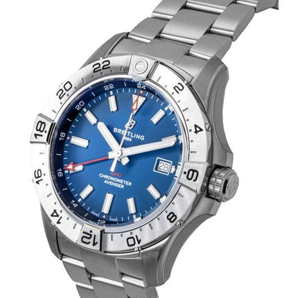 Orologio da uomo Breitling Avenger GMT in acciaio inossidabile con quadrante blu, automatico, subacqueo, A32320101C1A1 300M