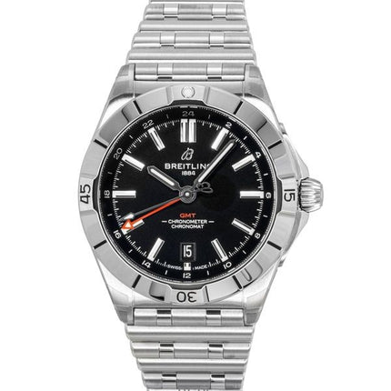 Orologio da uomo Breitling Chronomat GMT in acciaio inossidabile con quadrante nero, automatico, subacqueo, A32398101B1A1, 200 m