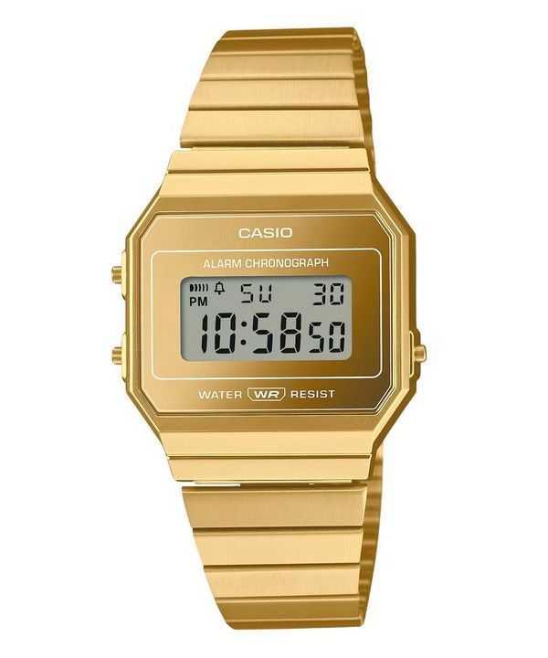 Casio Vintage Digitale Oro Acciaio Inossidabile Quarzo A700WEVG-9A Orologio Unisex