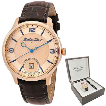 Orologio da uomo Mathey-Tissot Edmond automatico 3D con cinturino in pelle quadrante arancione AC1886PSL con set regalo