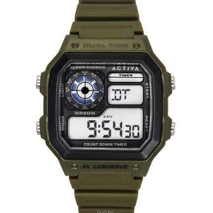 Orologio da uomo Invicta Activa Digital con cinturino in poliuretano verde e quadrante nero al quarzo ACW1299-002