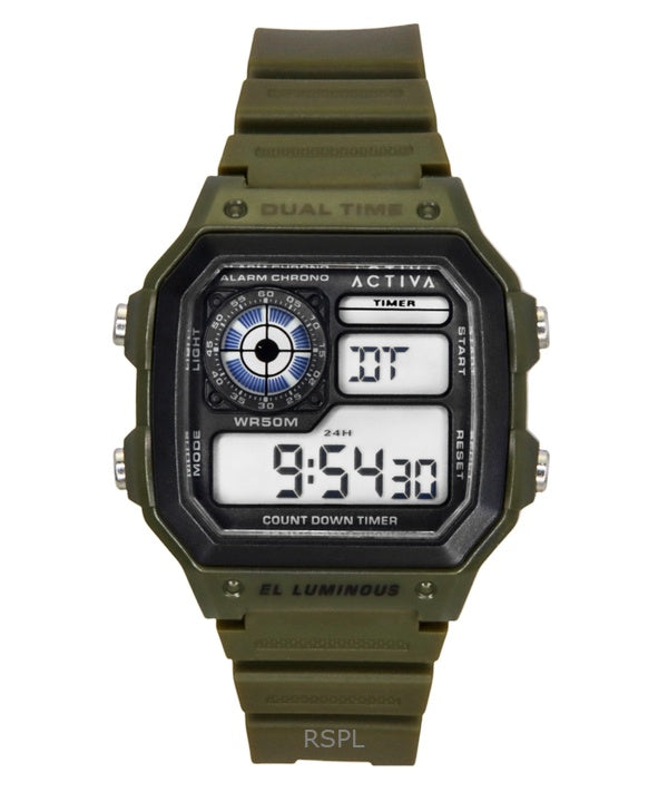 Orologio da uomo Invicta Activa Digital con cinturino in poliuretano verde e quadrante nero al quarzo ACW1299-002