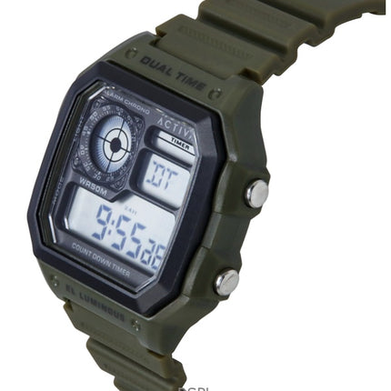 Orologio da uomo Invicta Activa Digital con cinturino in poliuretano verde e quadrante nero al quarzo ACW1299-002
