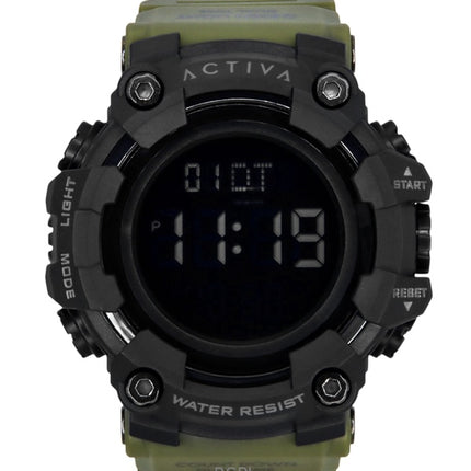 Orologio da uomo Invicta Activa Digital con cinturino in poliuretano verde militare e quadrante nero al quarzo ACW1968-002