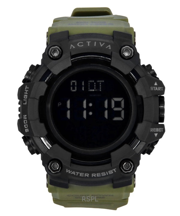 Orologio da uomo Invicta Activa Digital con cinturino in poliuretano verde militare e quadrante nero al quarzo ACW1968-002