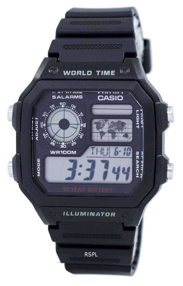 Casio Youth Illuminator World Time Alarm Orologio da uomo AE-1200WH-1AV AE1200WH-1AV