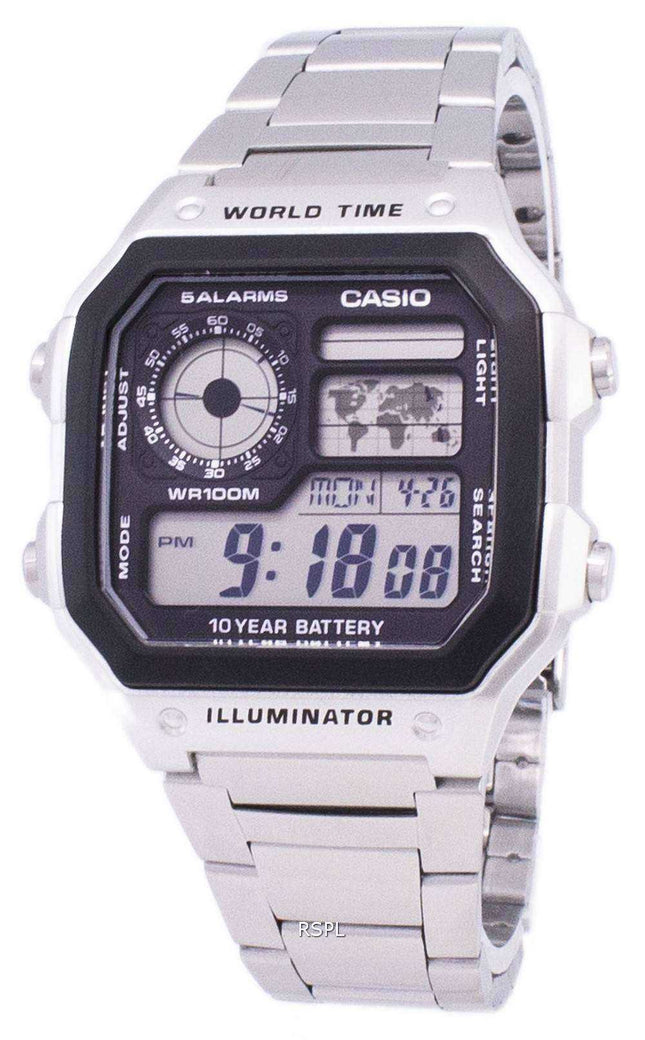 Orologio da uomo Casio Digital World Time WR100M AE-1200WHD-1AVDF AE-1200WHD-1AV