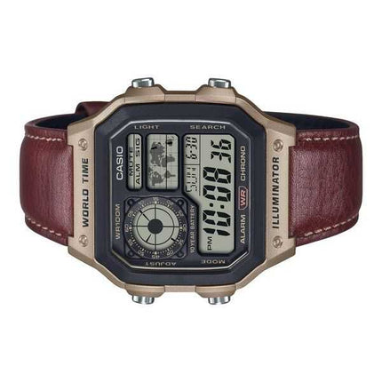 Orologio da uomo Casio Standard Digital World Time cinturino in pelle al quarzo AE-1200WHL-5AV 100M