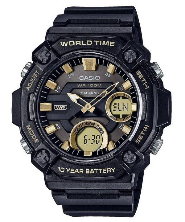 Orologio da uomo Casio Youth analogico digitale in resina quadrante nero al quarzo AEQ-120W-9AV AEQ120W-9 100M