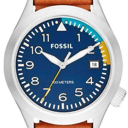 Orologio da uomo Fossil Aeroflite 100M a tre lancette in pelle marrone chiaro AM4554