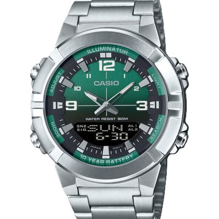 Orologio da uomo Casio Analog Digital Combination in acciaio inossidabile con quadrante verde al quarzo AMW-870DA-3AV