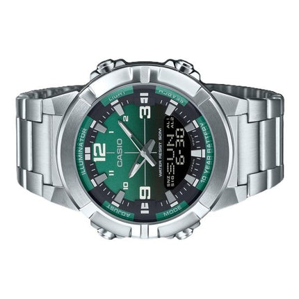 Orologio da uomo Casio Analog Digital Combination in acciaio inossidabile con quadrante verde al quarzo AMW-870DA-3AV