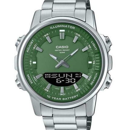 Orologio da uomo Casio Analog Digital in acciaio inossidabile con quadrante verde al quarzo AMW-880D-3AV