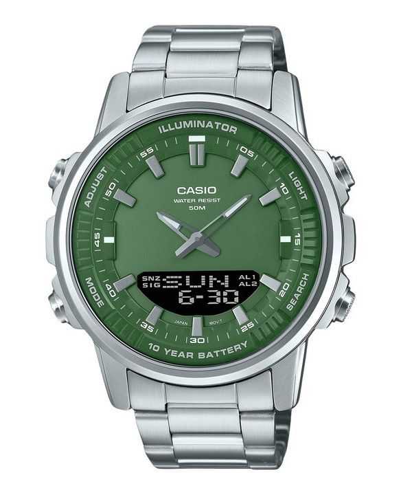Orologio da uomo Casio Analog Digital in acciaio inossidabile con quadrante verde al quarzo AMW-880D-3AV