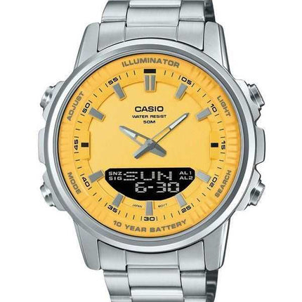 Orologio da uomo Casio analogico digitale con combinazione acciaio inossidabile quadrante giallo al quarzo AMW-880D-9AV