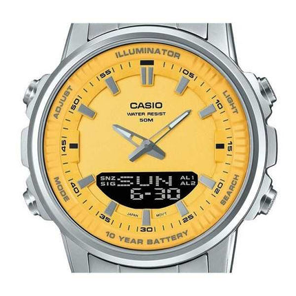 Orologio da uomo Casio analogico digitale con combinazione acciaio inossidabile quadrante giallo al quarzo AMW-880D-9AV