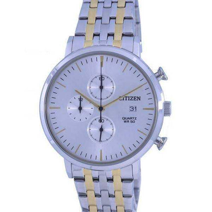 Citizen cronografo quadrante bianco bicolore in acciaio inossidabile al quarzo AN3614-54A orologio da uomo