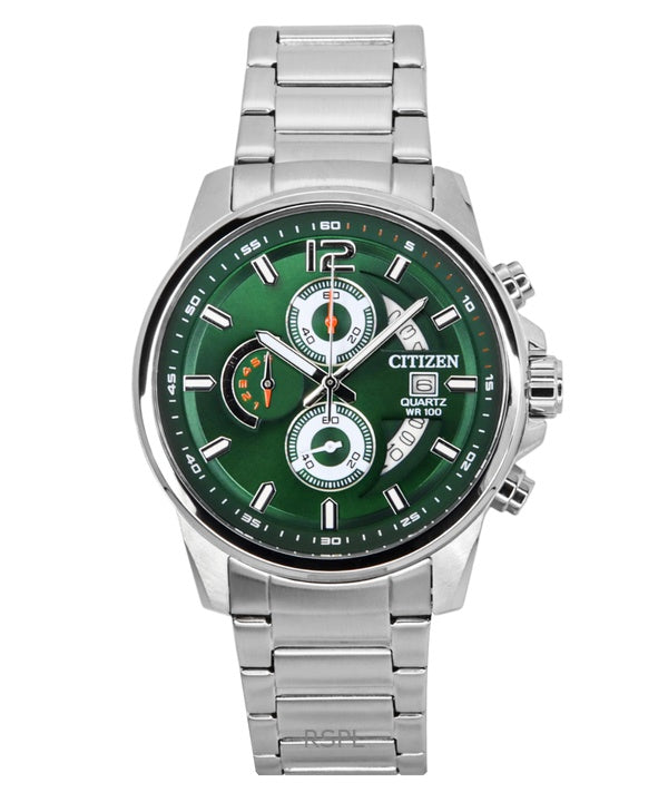 Orologio da uomo Citizen Cronografo in acciaio inossidabile con quadrante verde al quarzo AN3690-56X 100M