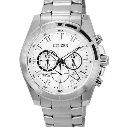 Orologio da uomo Citizen cronografo in acciaio inossidabile quadrante argento al quarzo AN8200-50A 100M
