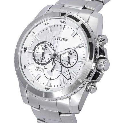 Orologio da uomo Citizen cronografo in acciaio inossidabile quadrante argento al quarzo AN8200-50A 100M