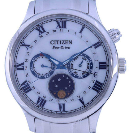 Orologio da uomo Citizen Moon Phase quadrante bianco in acciaio inossidabile Eco-Drive AP1050-81A