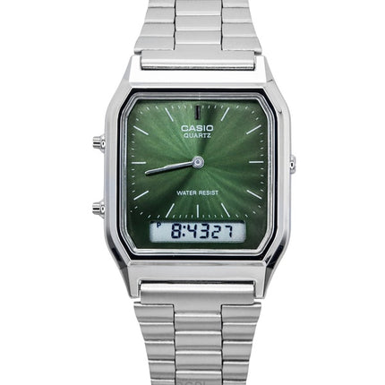 Casio Vintage Analog Digital Green Dial Dual Time Quartz AQ-230A-3AMQY Orologio unisex