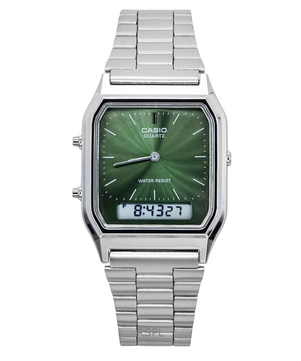 Casio Vintage Analog Digital Green Dial Dual Time Quartz AQ-230A-3AMQY Orologio unisex