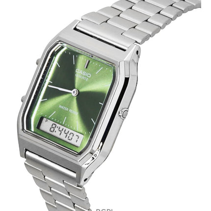 Casio Vintage Analog Digital Green Dial Dual Time Quartz AQ-230A-3AMQY Orologio unisex
