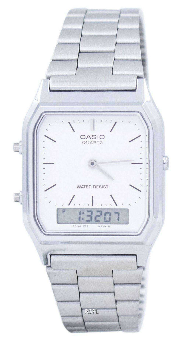 Casio vintage dual time allarme quarzo analogico digitale AQ-230A-7DMQ AQ230A-7DMQ orologio unisex