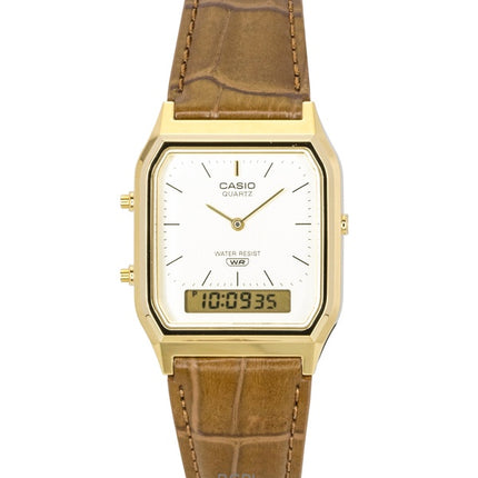 Orologio Casio Vintage Analogico Digitale con Cinturino in Pelle e Quadrante Dorato al Quarzo AQ-230EGL-9A Unisex